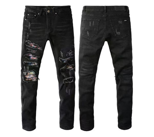 

designer jeans holes jean men embroidery quilting ripped woman trendy brand fashion straight pants distrressed patchwork jeans for4817135, Blue