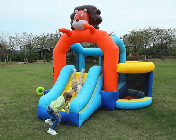 

factory price air party bounce house baby slide bouncy inflatable castle slider with lion for children from china