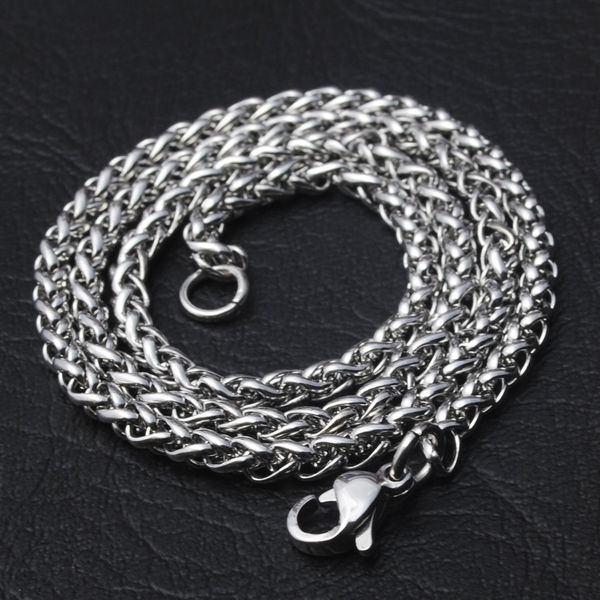 

3.0 mm stainless steel wheat silver chain necklaces for men & women 16" -30"