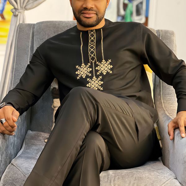 

men's tracksuits in 2 piece suit long sleeve embroidery fashion and pants set dashiki party wedding designer clothing 230317, Gray