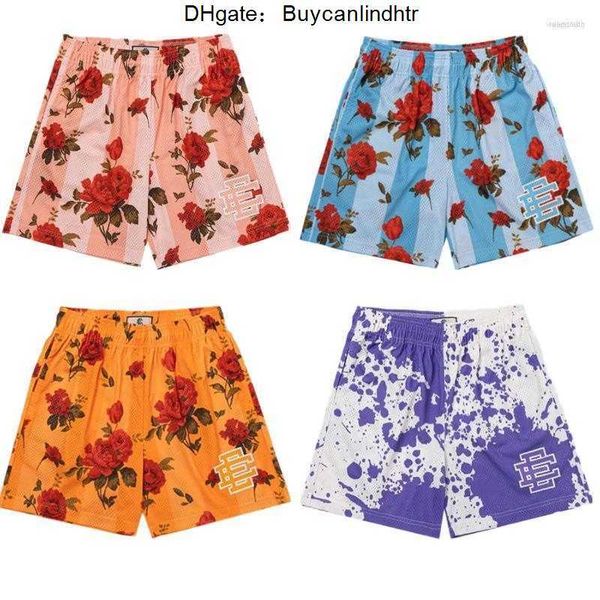 

men's shorts eric emanuel ee fashion rose flower printing harajuku style men women sports mesh breathable slim streetwear pants, White;black