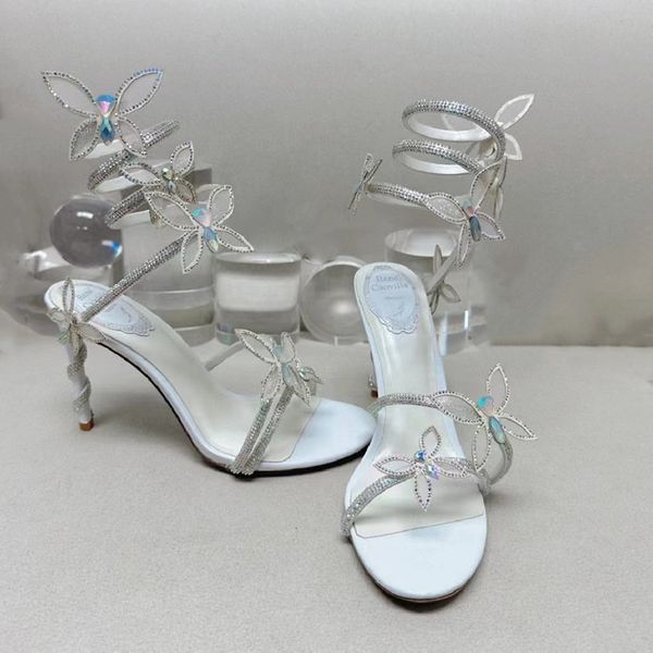 

sandals high heels dress shoes sandal luxury designer crystal ankle strap winding 10mm fashionable stiletto heel for womens rene caovilla 35, Black
