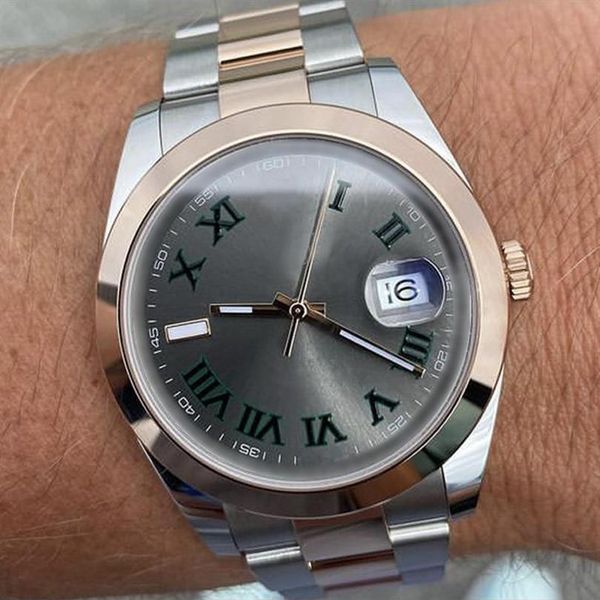 

luxury edition men's watch rose gold bezel stainless steel folding clasp bracelet automatic movement mechanical sapphire glas186j, Slivery;brown