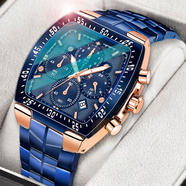 

wristwatches wwoor men chronograph sport watches for men fashion square brand luxury stainless steel waterproof quartz watch reloj hombre 23, Slivery;brown