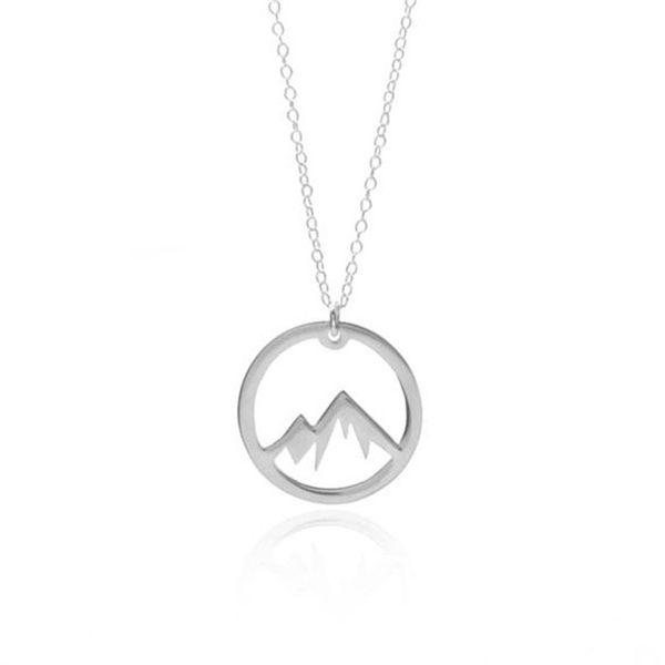 

30pcs simple nature snowy mountain necklace circle round mountain range necklace landscape lover necklaces for women, Silver