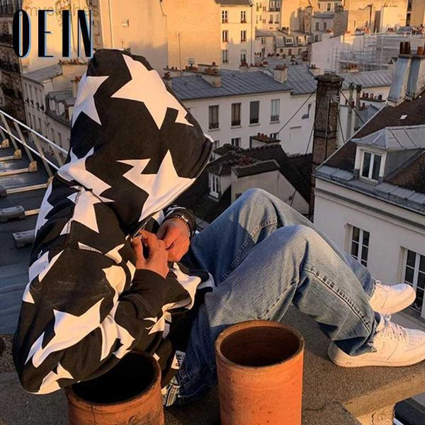 

men's hoodies sweatshirts mens star printed zipper hoodies harajuku high street hooded sweatshirts y2k streetwear hip hop gothic zip up, Black