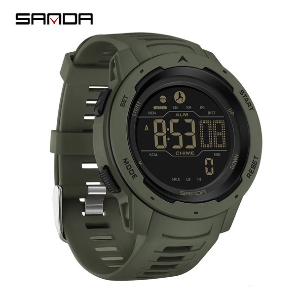 

wristwatches sanda brand men watches sports passometer calories 50m waterproof led digital watch military wristwatch relogio masculino 2145, Slivery;brown