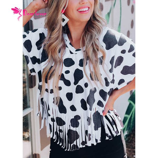 

2023 western fashion new arrivals cow print t shirt short sleeve for women, White