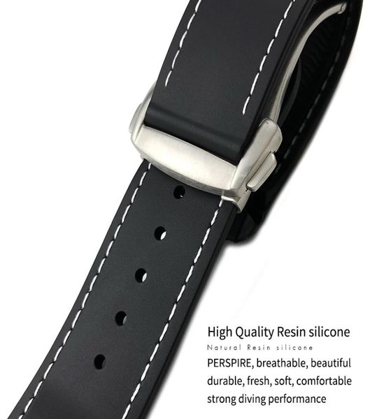 

20mm 21mm 22mm rubber silicone watch band for omega sea master 300 iwc hamilton black blue strap watch bracelets folding clasp fre7755640, Black;brown