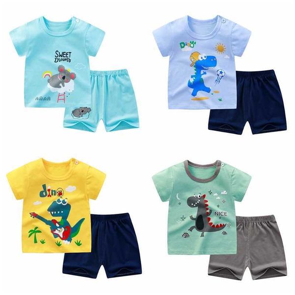 

clothing sets children's cotton cartoon short sleeve suit baby summer two piece baby boys and girls round neck thin clothes p230315, White
