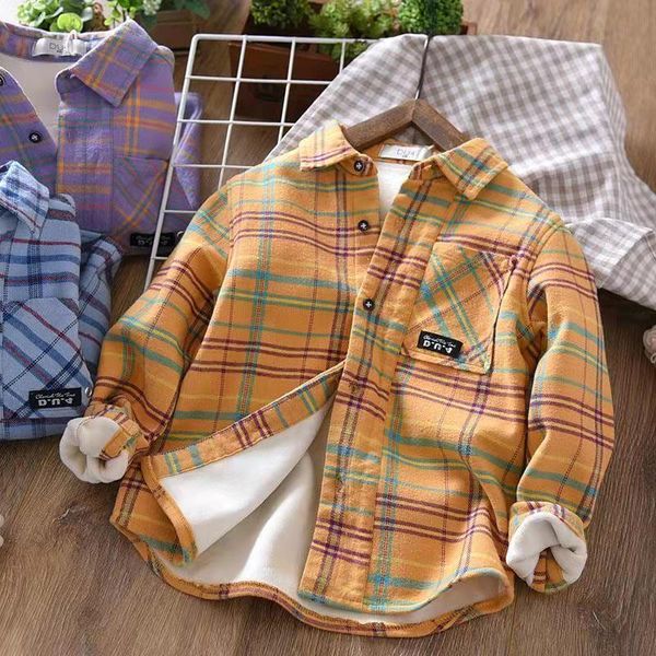 

kids shirts boys' shirt spring autumn winter children's plaid long sleeve shirt cotton wool lining thickened children's cardi, White;black