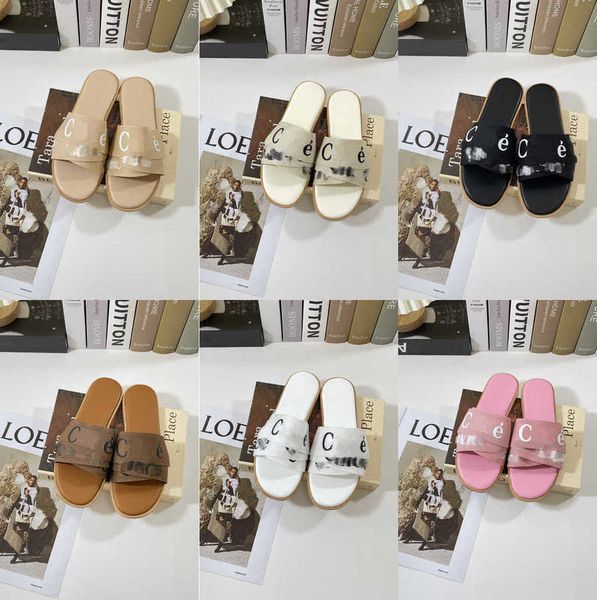 

2023 women slippers designer shoes chioe cloe woody flat mules sandals slides sail canvas white black women outdoor beach shoes slipper