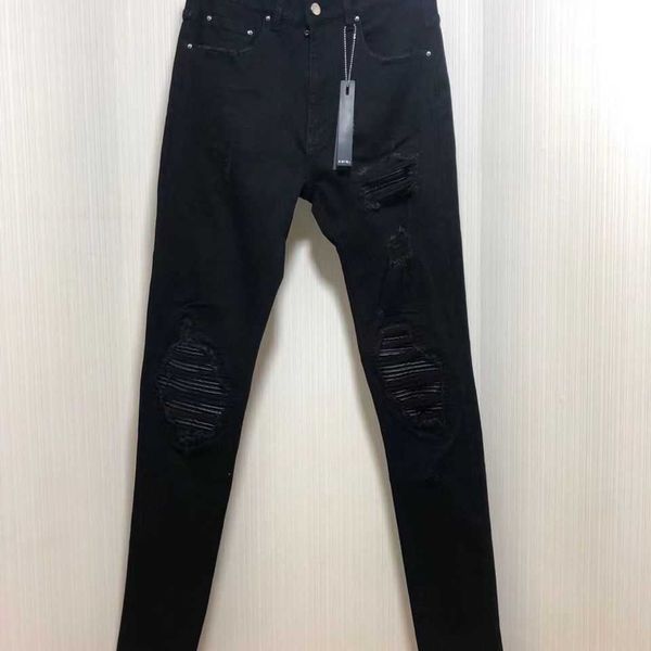 

jeans mens am1r1 trousers pants mirri ripped fashion designer brand new men's white embroidery patch elastic slim denim hip hop high z8, Blue