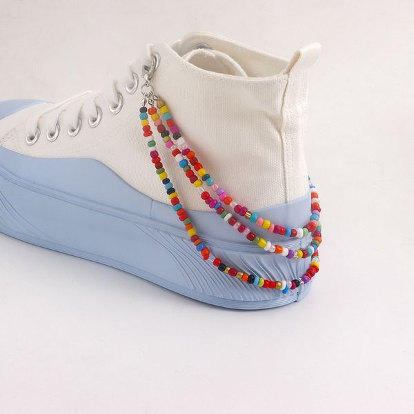 

fashion accessories alloy color rice bead shoe chain handmade multilayer imitation pearl devil's eye smiley shoe chain for women jewelr, Silver
