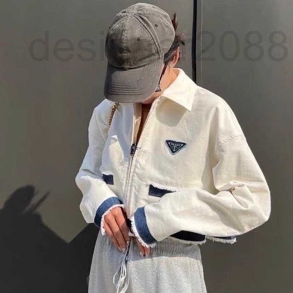 

women's jackets designer milan fashion log style white denim short zip coat i1c3, Black;brown