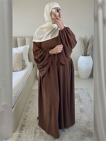 

ethnic clothing plain abaya muslim long dress women ramadan eid crepe balloon sleeve islamic jilbab african dresses dubai turkish modesty ka, Red
