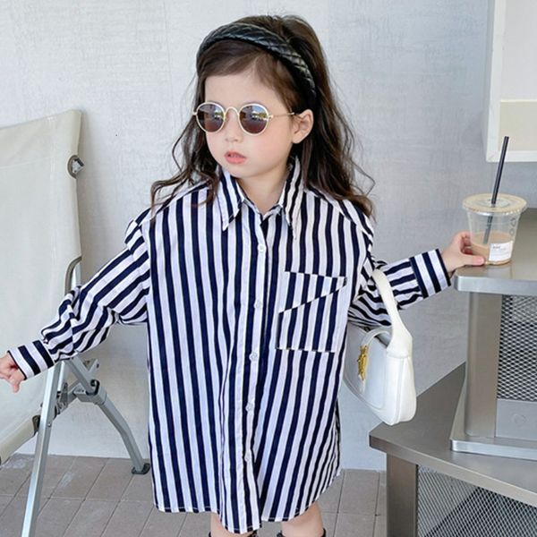 

kids shirts spring girls wide striped long style shirt 230317, White;black