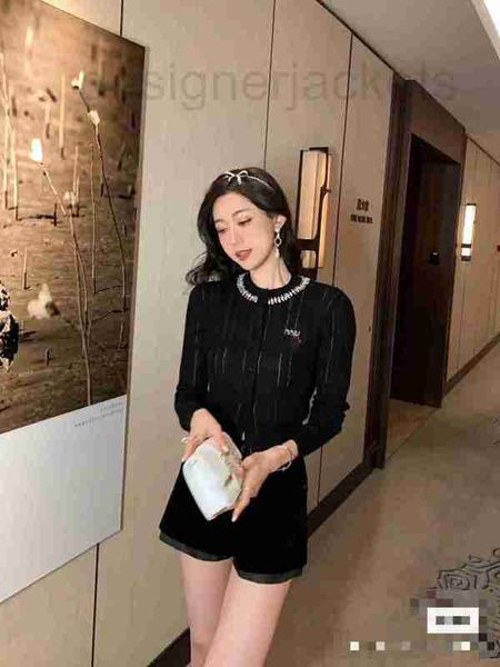 

women's knits & tees designer spring and summer new heavy industry neckband stapled diamond ice silk knitted cardigan fully handmade be, White
