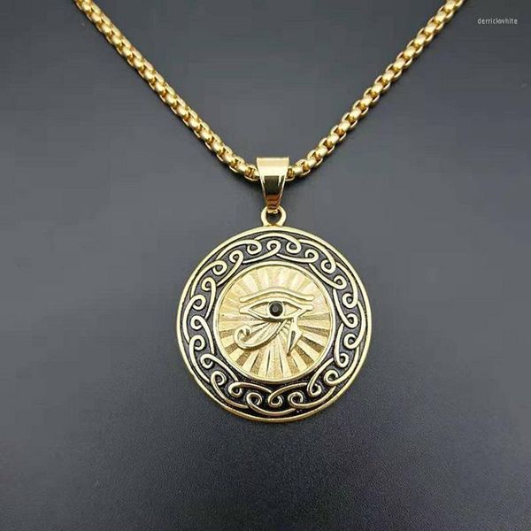 

pendant necklaces hip hop rock round stainless steel horus eye pendants for men rapper jewelry gold color drop, Silver
