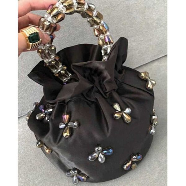 

cloth bag crystal handmade bucket ins designer fashionable beaded woven satin hand 230304