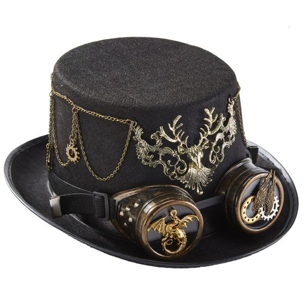 

wide brim hats bucket hats victorian magic hat hat gear chain goggles deer head steampunk hat gothic halloween hat for party performance pro, Blue;gray