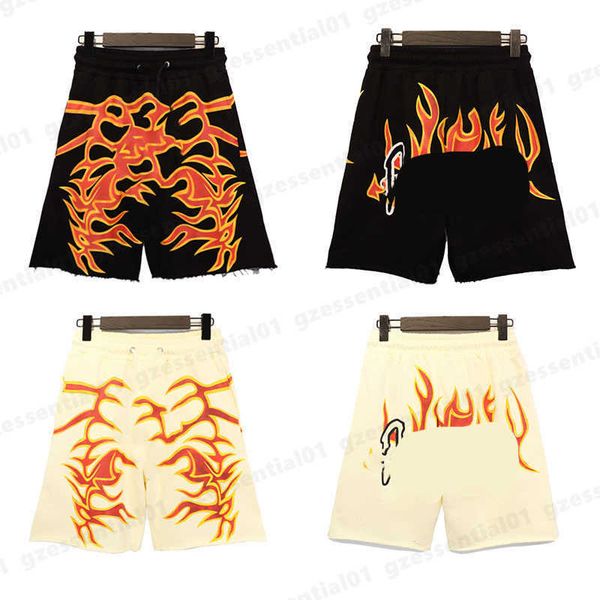 

shorts men american summer male and female straight type short letters flame print drawstring five-part pants street loose terry fabric desi, White;black