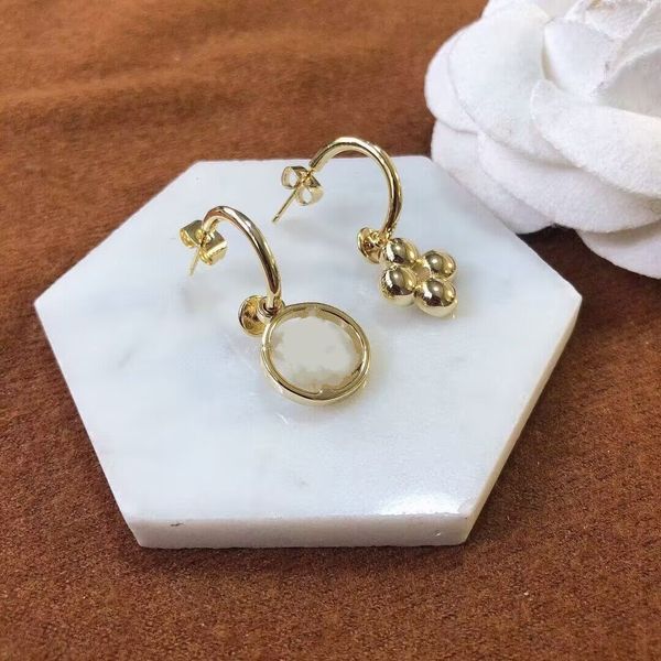 

elegant antique design flower v stud hoop 18k yellow gold women letter logo engrave dangle earrings girls wedding jewelry, Golden;silver
