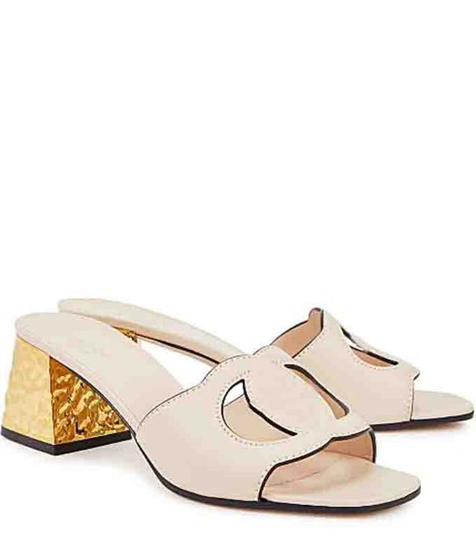 

women sandal gold block heeled interlocking cut-out sandals genuine leather slipper shoes wedding party dress casual pump box 35-42, Black
