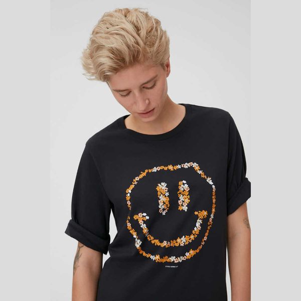 

ganni women designer t shirt fashion smiling printing pattern loose short-sleeved tees same female, White