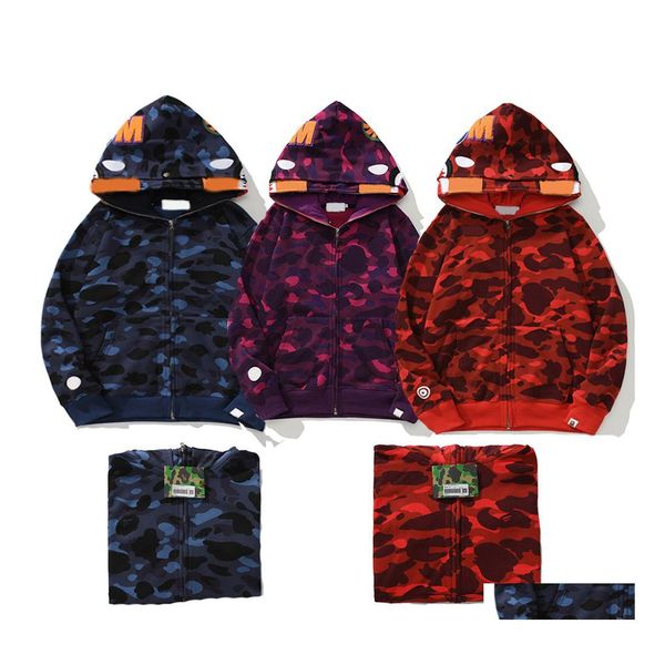 

2016 men's hoodies sweatshirts mens designer hoodie flzip up ape shark womens doublelayer color camo jacket blue hooded sweatshirt swea, Black