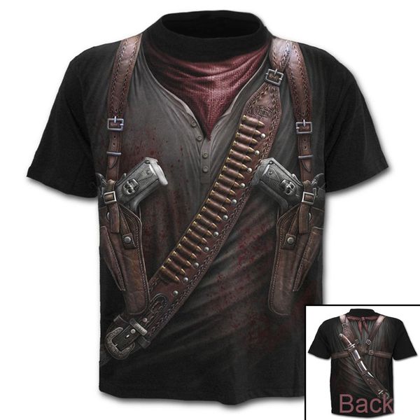 

summer large skull 3d digital print short polo sleeve t-shirt, Black;brown