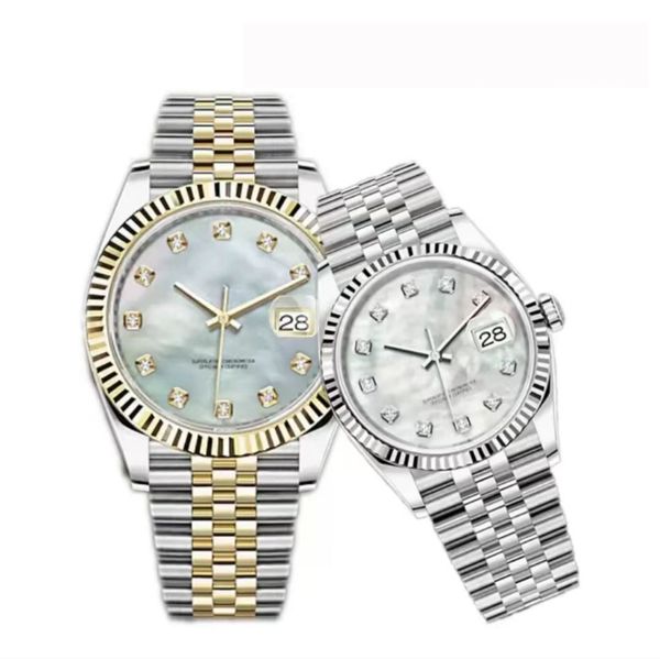 

lover 36 41mm silver gold watches with auto mechanical movement stainless steel watchband zircon conch watch dial 30m waterproof wristwatche, Slivery;brown