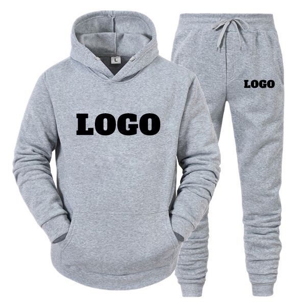 

men's tracksuits custom 2pcs sets tracksuit hooded sweatshirtpants pullover hoodie sportwear suit ropa hombre casual running set 230317, Gray