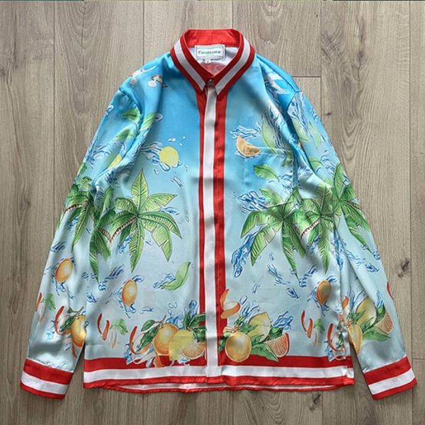 

orange print shirt men women quality hawaii beach silk shirts, White;black