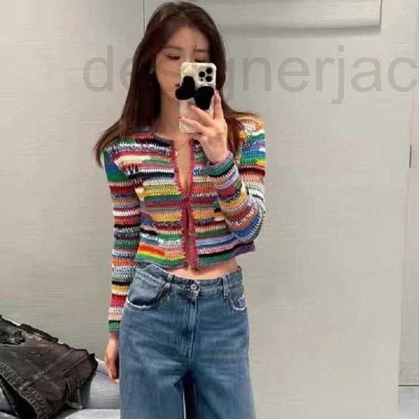 

women's jackets designer new autumn winter coat women's fashion casual jacket spring rainbow striped knit cardigan mother's d, Black;brown