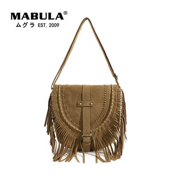 

vintage women faux suede crossbody bag with tassel bohemian sling shoulder purse big capacity retro hobo travel handbag 230315