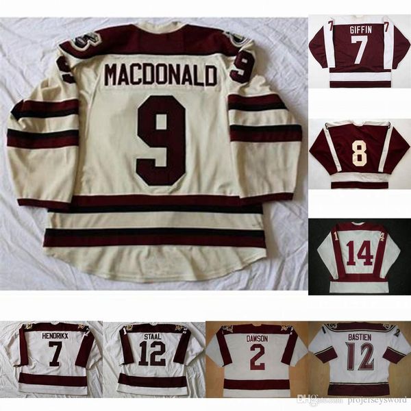 

peterborough petes 2 aaron dawson 8 tie domi 19 steve yzerman 16 jack walchessen 12 yves bastien 14 john druce 7 rob giffin hockey jerseys, Black;red