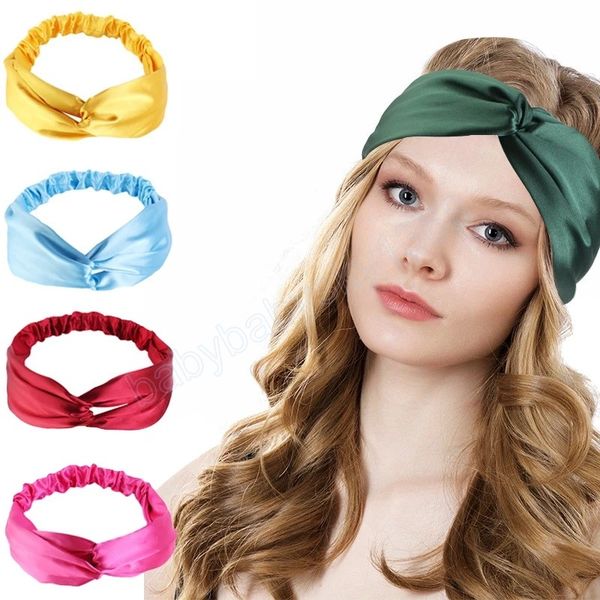 

satin cross headband silky elastic hair band headbands for women hair accessories stretch handmade turban head wrap bandanas, Slivery;white