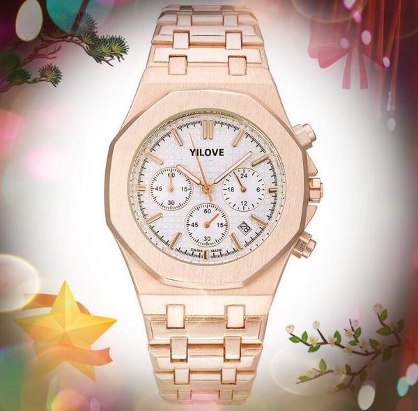 

recommended men's chronograph no-mechanical quartz watch stainless steel band men clock full functional six pins satch wristwatch orolo, Slivery;brown