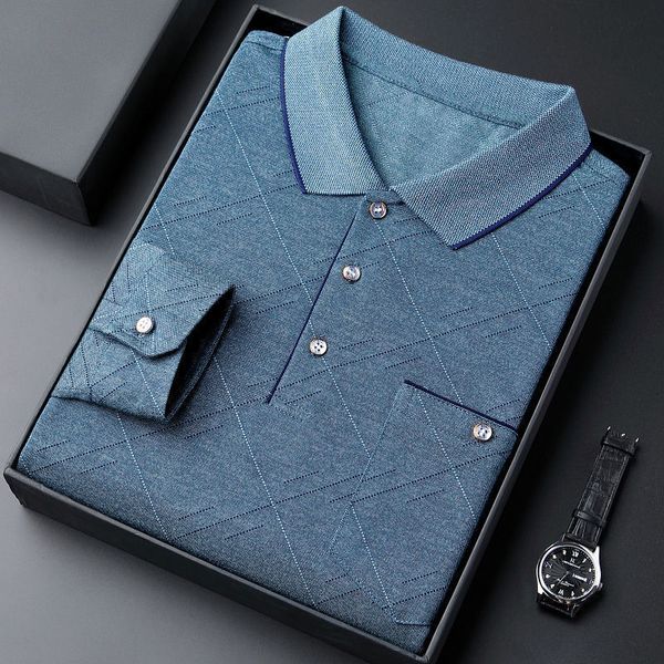 

men's polos spring autumn men polo shirts long sleeve turn-down collar men t-shirts solid man polo smart casual men father's gift, White;black