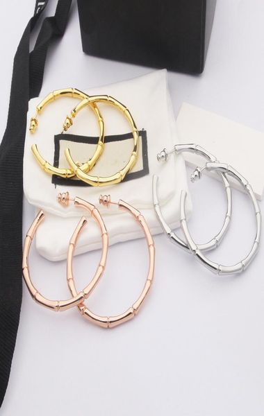 

fashion women big bamboo joints earrings luxury designers hoop earring alloy plating platinum rose gold golden womens studs jewelr1320569, Golden;silver