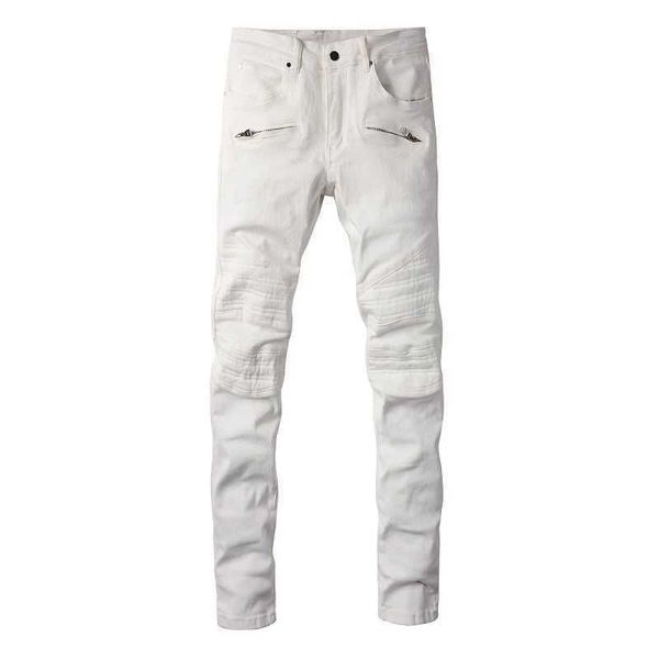 

jeans mens am1r1 trousers pants mirri ripped fashion designer brand new men's white embroidery patch elastic slim denim hip hop high dr, Blue