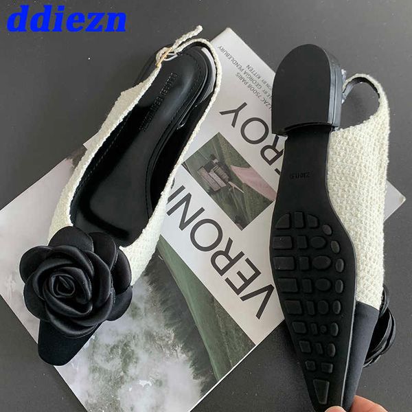 

luxury flats sandals shoes for ladies 2023 summer spring fashion shallow female pointed toe flower women shoes sandals slides 0316, Black