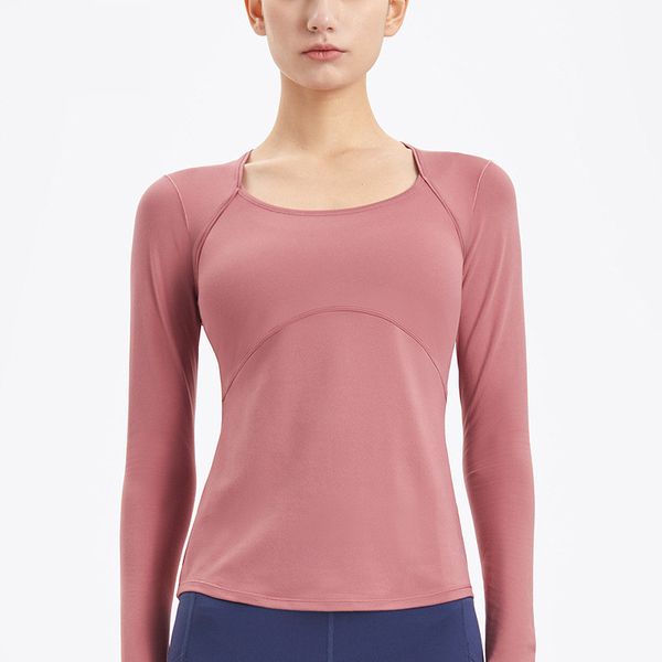 

ll women's yoga long sleeve shirt tight fit solid color loose sports fitness round neck jogging sportswear breathable 4 colors
