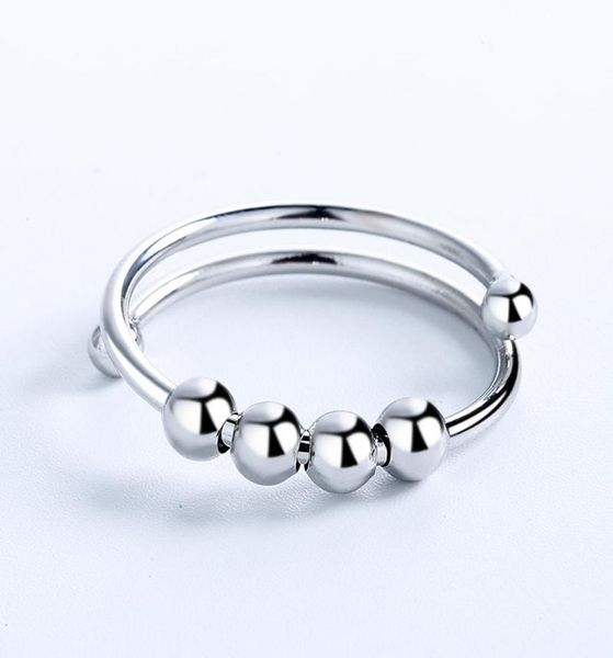 

cluster rings stress relief anxiety ring with spinner beads silver color fidget for women adjustable jewelry whole gifts kar046390162, Golden;silver