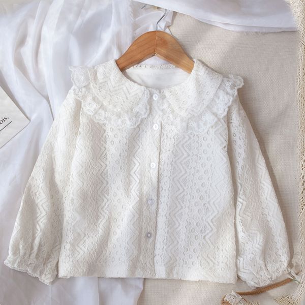 

kids shirts white lace girls blouese spring autumn cotton long sleeve shirts for kids cute baby girls blouse shirt 2 3 4 5 6 7 8 years 2303, White;black