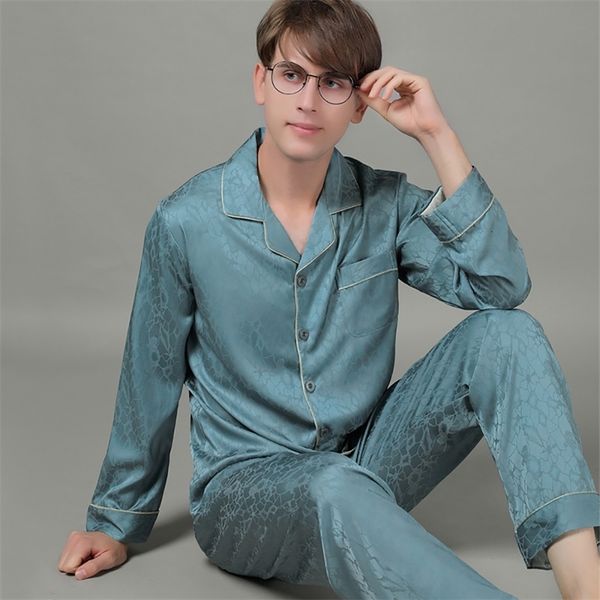 

men's sleepwear men trendyol print pajama spring summer loose comfort pijama sets luxury silk pajamas satin long sleeve sleepwear pijam, Black;brown