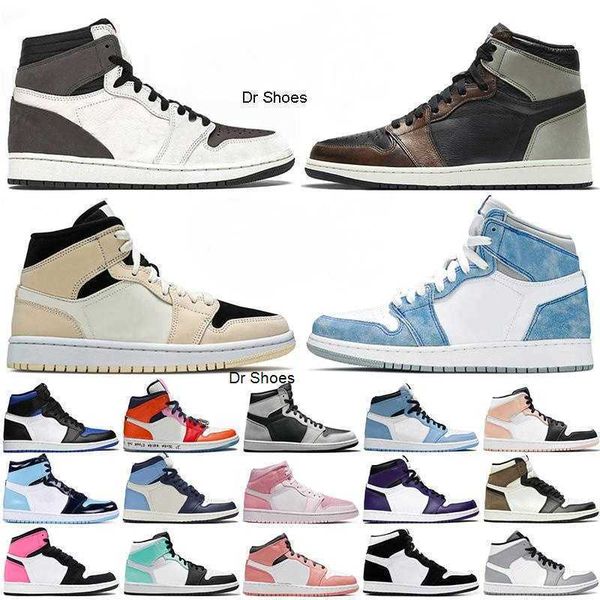 

jumpman 1 1s basketball shoes sneakers light smoke obsidian grey silver toe university blue retroes paint drip men women