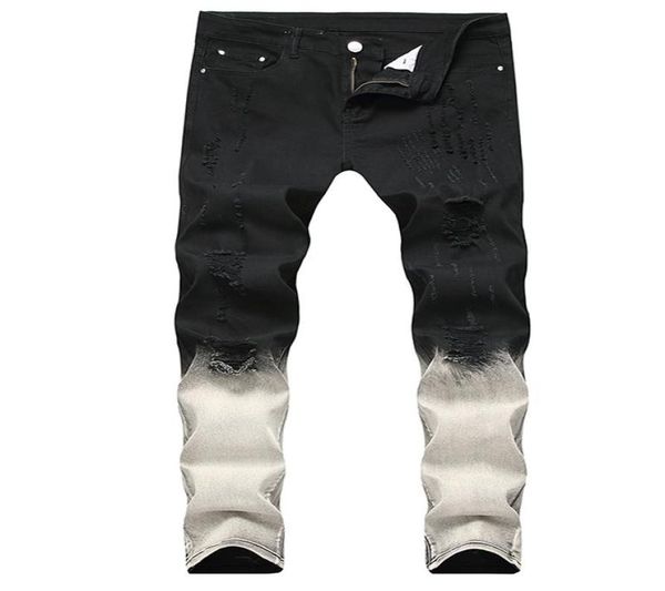 

men039s jeans men pants long stretch knee holes brand cool denim hole black and gray full color matching6748396, Blue