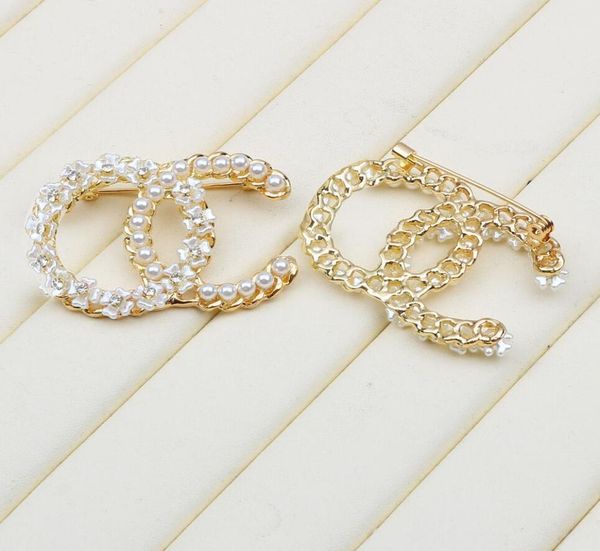 

18k gold plated brand designers letters brooches geometric luxury brand women rhinestone pearl brooch suit laple pin for wedding p4640371, Gray